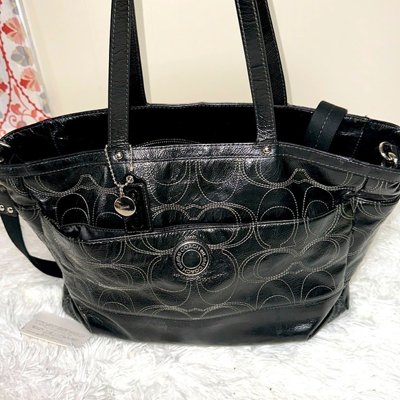 Coach Signature Stitched Patent Leather Diaper-Tote Bag - Picture 1 of 12